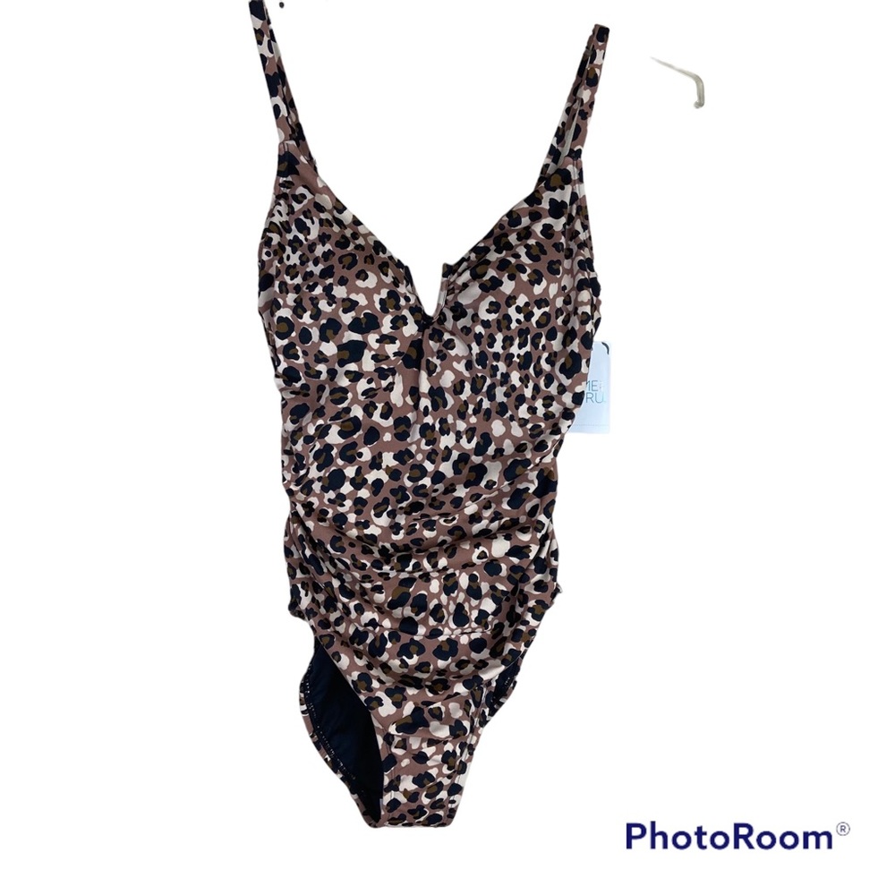 Cheetah animal print shirring slimming full seat coverage one piece swimsuit